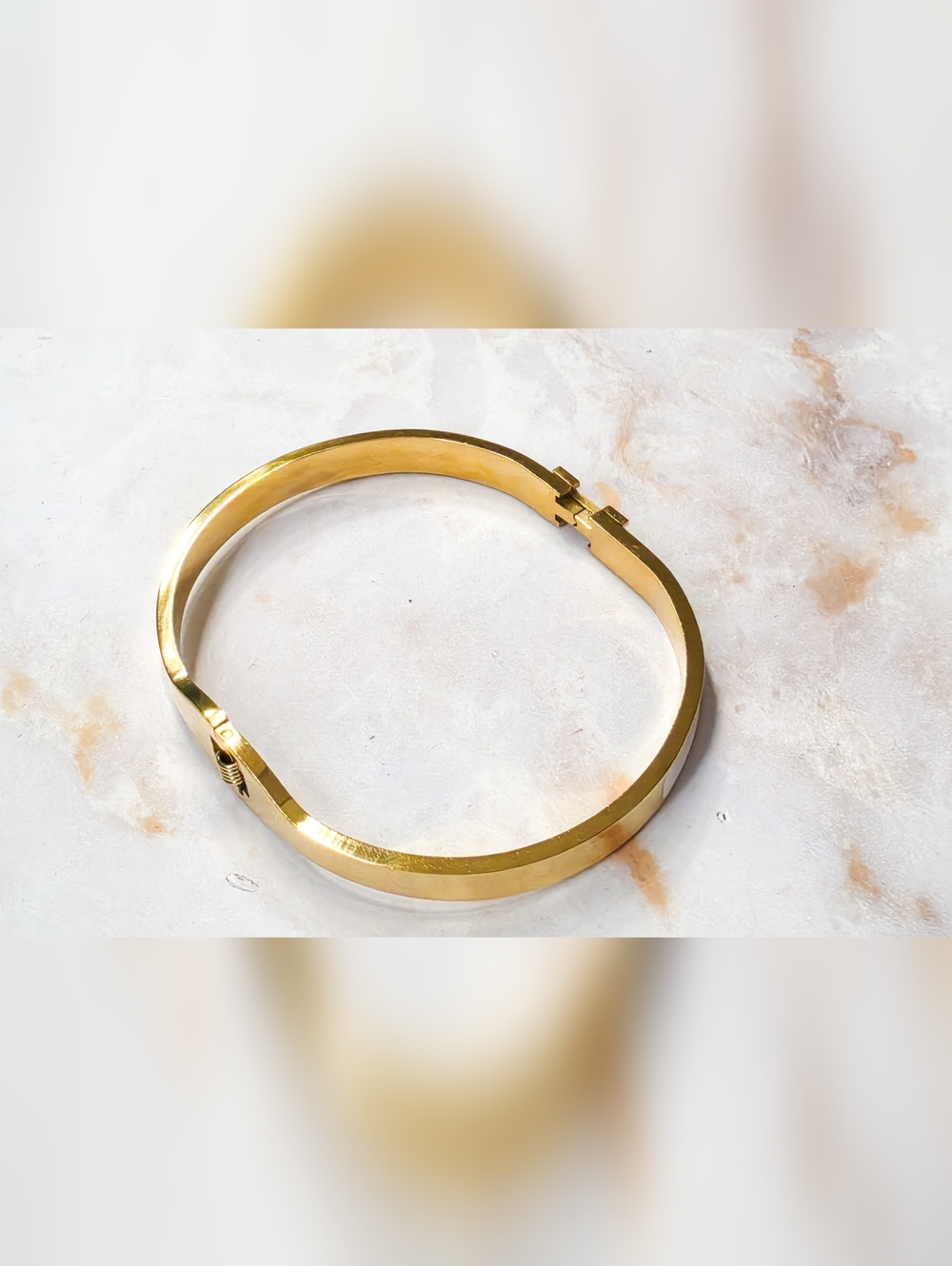 Luxury Inspired White Enamel H Bangle Bracelet Gold Tone Titanium Designer Cuff - Picture 5 of 6